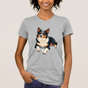 Vintage Tricolor Border Collie Portrait Hund Illus T-Shirt