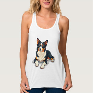 Vintage Tricolor Border Collie Portrait Hund Illus Tank Top
