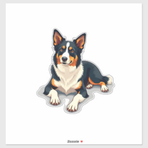 Vintage-Tricolor-Border-Collie-Porträt-Hunde-Illus Aufkleber