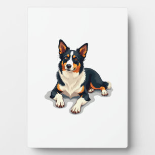 Vintage-Tricolor-Border-Collie-Porträt-Hunde-Illus Fotoplatte