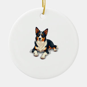Vintage-Tricolor-Border-Collie-Porträt-Hunde-Illus Keramik Ornament