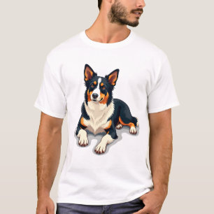 Vintage-Tricolor-Border-Collie-Porträt-Hunde-Illus T-Shirt