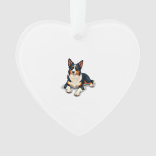 Vintage-Tricolor-Border-Collie-Porträt-Hundeillust Ornament
