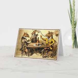 Vintage Trinkende Ratten Weihnachtskarte Feiertagskarte