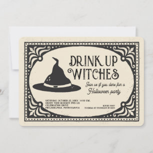 Vintage Trinkt Auf Hexen Halloween-Party Einladung