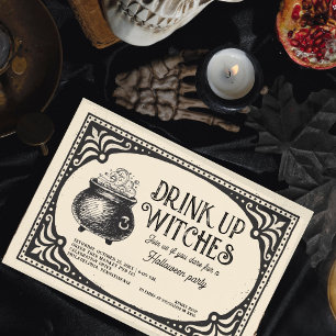 Vintage Trinkt Auf Hexen Halloween-Party Einladung