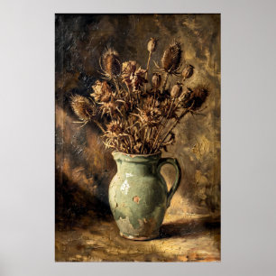 Vintage Trockenblumenvase Stillleben Poster