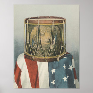 Vintage Trommelmusik Art Drucktrommer Flag Militär Poster