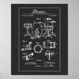 Vintage-Trommelset-Blueprint Poster