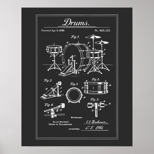 Vintage-Trommelset-Blueprint Poster (Vorne)