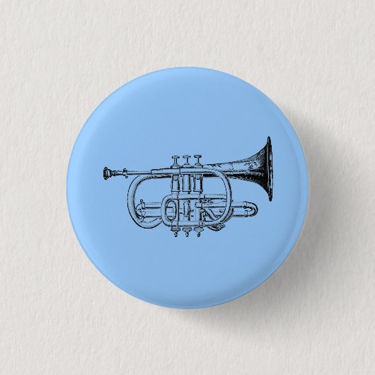 Vintage Trompete-hölzerner Stich Button (Vorderseite)