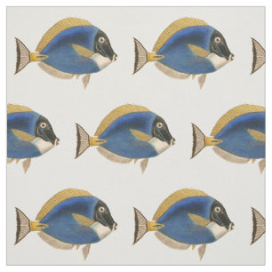 Vintage Tropenfischzeichnung Blau Gold Stoff
