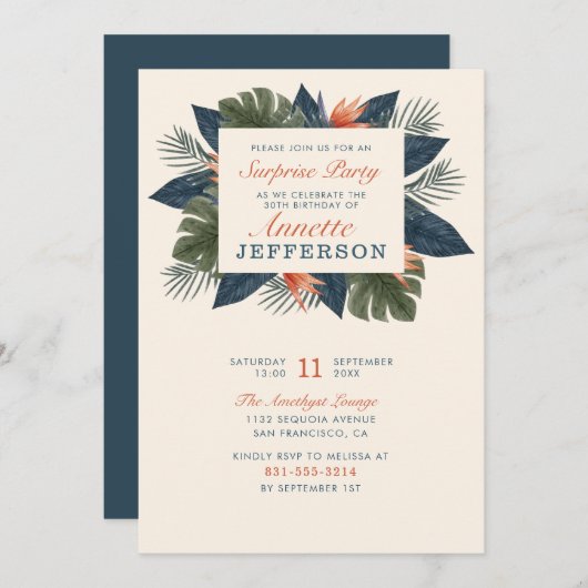 Vintage Tropenflora | Benutzerdefiniertes Party fü Einladung (Vorne/Hinten)