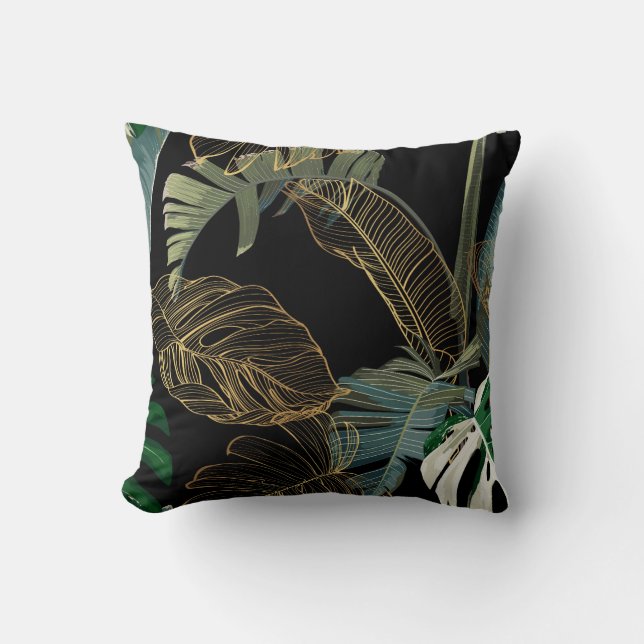 Vintage Tropenpalme, Banane, Pflanze, Golden Kissen (Vorderseite)