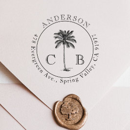 Vintage Tropenpalmen-Hochzeitsmonographie und -adr Permastempel