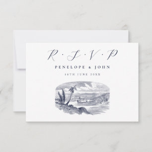 Vintage Tropical Beach Hochzeit in Urlaubsort RSVP Karte