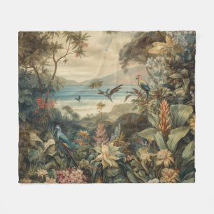 Vintage Tropical Bird Botanical Art Luxus Fleecedecke