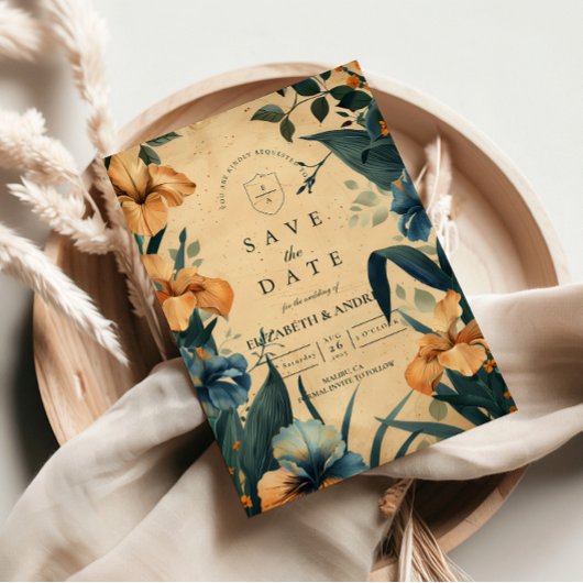 Vintage Tropical Botanical Wedding Save The Date