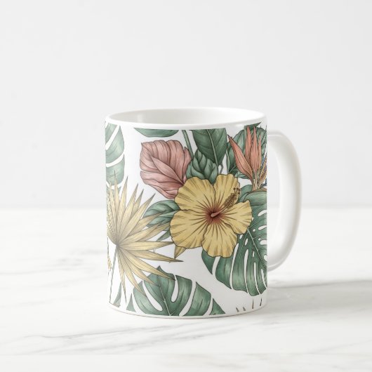 Vintage Tropical Floral Mug, Botanical Hibiscus  Kaffeetasse (VorderseiteRechts)