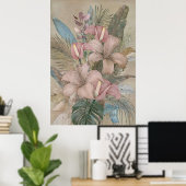 Vintage Tropical Leaves and Flowers Poster (Heimbüro)