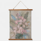 Vintage Tropical Leaves and Flowers Wandteppich Mit Holzrahmen (Vorderseite)