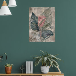 Vintage Tropical Leaves and Protea Poster