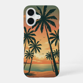 Vintage Tropical Scene with Palm Trees iPhone 16 Hülle