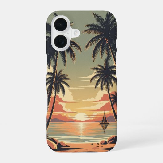 Vintage Tropical Sunset Scene iPhone 16 Hülle (Rückseite)