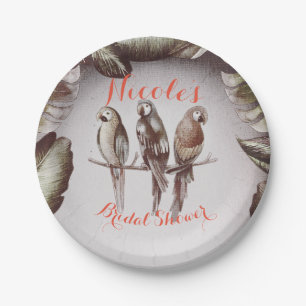 Vintage Tropical Tiki Vögel Papageien & Blätter Pa Pappteller
