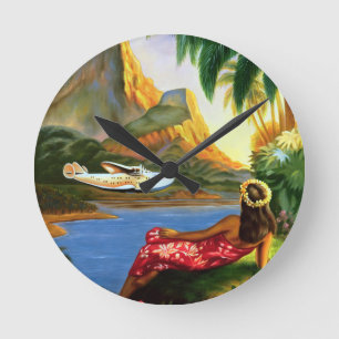 Vintage Tropisch Hawaiianisches Wasserflugzeug Pal Runde Wanduhr