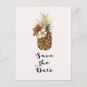 Vintage-Tropische Ananas-Hibiskus-Einladung zur Vo Ankündigungspostkarte