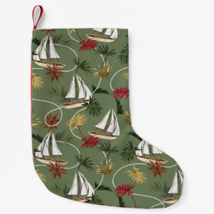 Vintage tropische Blätter, Boot und Seemannstau Me Kleiner Weihnachtsstrumpf