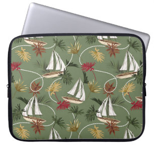 Vintage tropische Blätter, Boot- und Segelseilsee Laptopschutzhülle