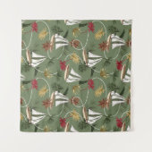 Vintage tropische Blätter, Boot- und Segelseilsee Wandteppich (Vorderseite (Horizontal))