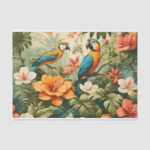 Vintage tropische Blume, Pflanze und Papageien Seidenpapier