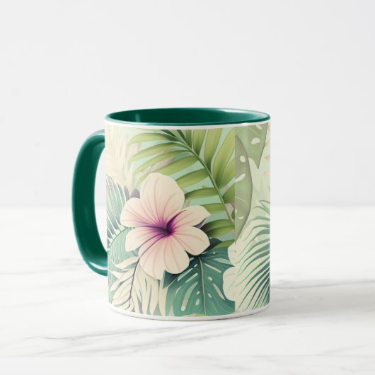 Vintage tropische Blume und Folien Tasse (Vorderseite Links)