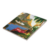 Vintage tropische hawaiische SeeFlugzeug-Palme Fliese (Seite)