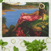 Vintage tropische hawaiische SeeFlugzeug-Palme Geschirrtuch (Gefaltet)