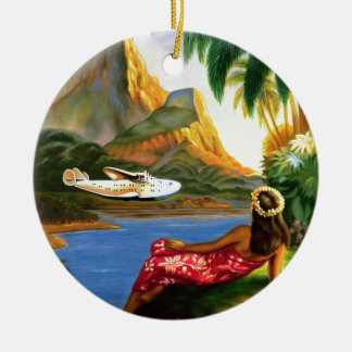 Vintage tropische hawaiische SeeFlugzeug-Palme Keramikornament