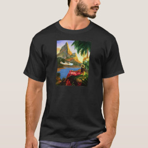 Vintage tropische hawaiische SeeFlugzeug-Palme T-Shirt