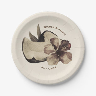 Vintage Tropische Kokosnuss & Hibiskus Hochzeitsfe Pappteller