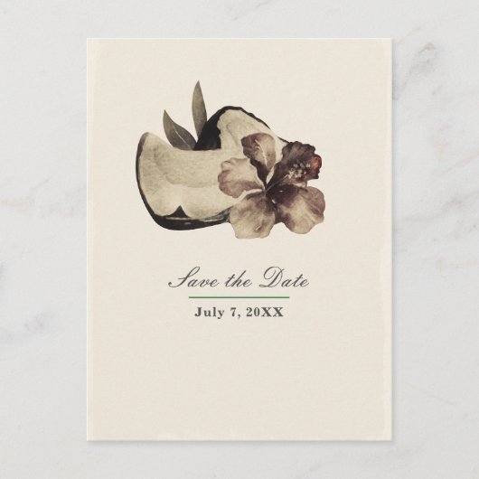 Vintage tropische Kokosnuss & Hibiskus Save the Da Ankündigungspostkarte (Vorderseite)