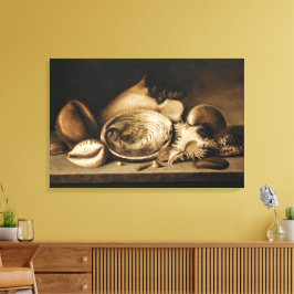 Vintage tropische Muscheln an der Steinkante Leinwanddruck