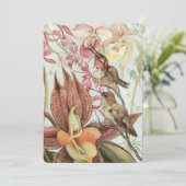 Vintage tropische Orchideen, Blume und Hummingvöge Einladung (Stehend Vorderseite)