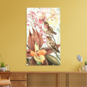 Vintage tropische Orchideen, Blume und Hummingvöge Leinwanddruck (Insitu (Wohnzimmer))