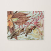 Vintage tropische Orchideen, Blume und Hummingvöge Puzzle (Horizontal)