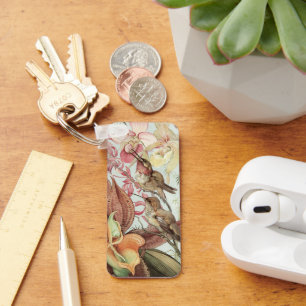 Vintage tropische Orchideen, Blumen und Kolibris Schlüsselanhänger