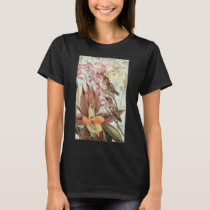 Vintage tropische Orchideen, Blumen und Kolibris T-Shirt