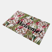 Vintage tropische Plumeria-Blumen-willkommene Fußmatte (Schrägansicht)
