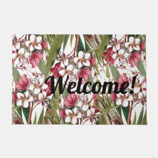 Vintage tropische Plumeria-Blumen-willkommene Fußmatte (Vorderseite)